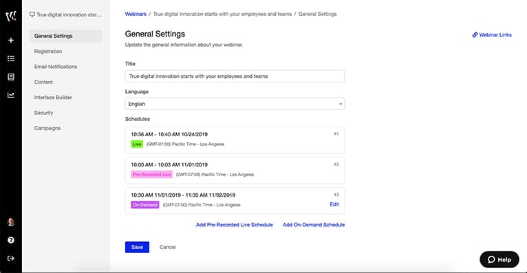 webinar scheduling interface