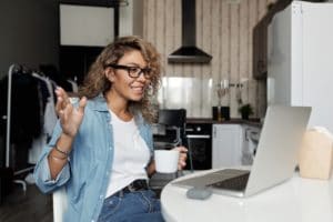 Woman Engaging During Large Scale Webinar